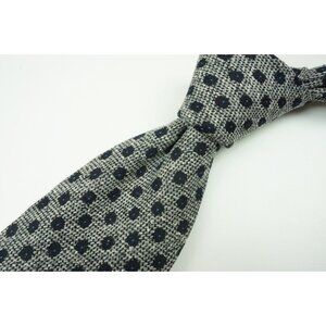 Cesare Attolini Gray Indigo Blue Polkadot Woven Silk Blend Tie BRAND NEW